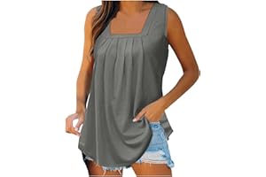 jsaierl Womens 2024 Summer Tank Top Square Neck Pleated Casual Tunic Blouse Sleeveless Tops Flowy Loose Fit Shirts