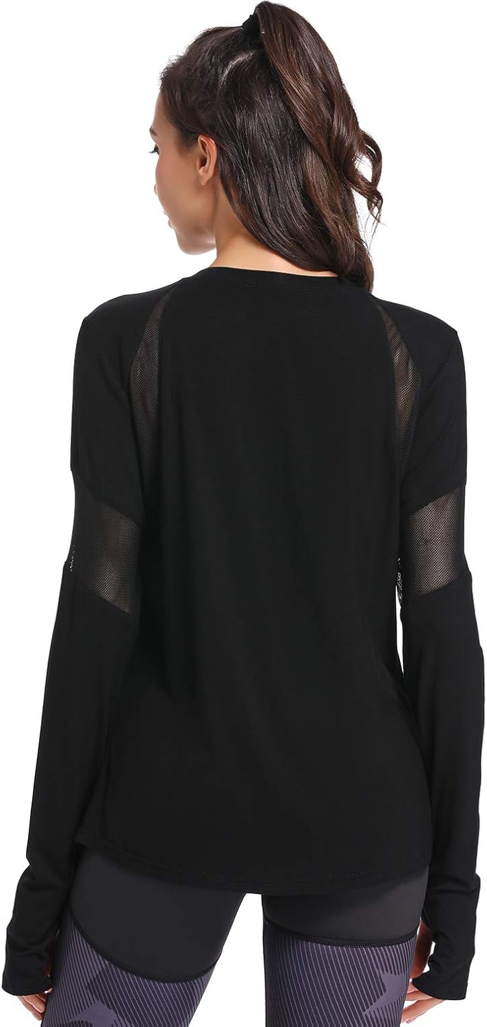 Muzniuer Womens Long Sleeve Workout Shirts-Plain Long Sleeve Tshirt for Women Yoga Sports T-Shirt Activewear with Thumb Hole: Clothing