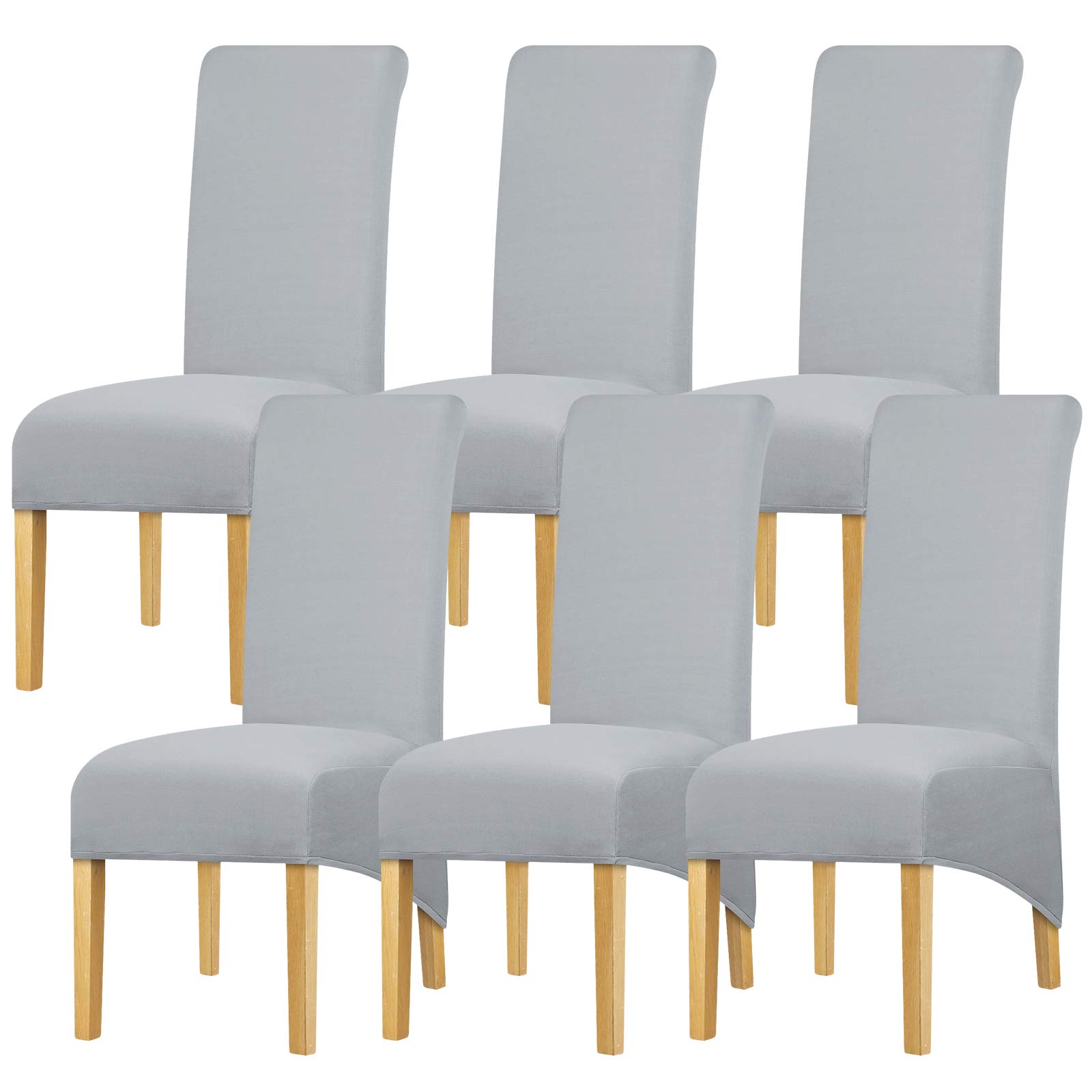 Leorate Stretch High Back Dining Chair Covers Set of 6 – Elastic Solid Gray Slipcovers for Parsons Chairs, Washable Removable Furniture Protector for Kitchen, Banquet & Wedding Decor