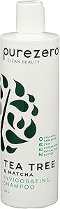 Purezero Tea Tree & Matcha Shampoo - Minty Nourishing & Invigorating Scalp Treatment - Zero Sulfates, Parabens, Dyes Vegan an