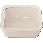 BRIVARA HOME Ceramic Coated Glass Food Storage Container | No PTFE, PFOA, PFAS, and BPA | Reusable Non Toxic Meal Prep Container with Glass Lid | Easy To Store | 5 Cup Square [Crema]