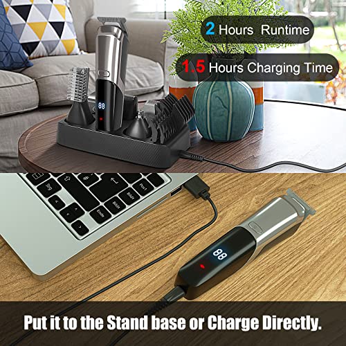 6 in 1 Beard Trimmer for Men, Hair Clippers & Hair Trimmer,IPX7 Waterproof Body Mustache Nose Ear Facial Shaver, Cordless/Rechargeable/LED Display/2 Hour Runtime Electric Razor Kit, Gift for Men