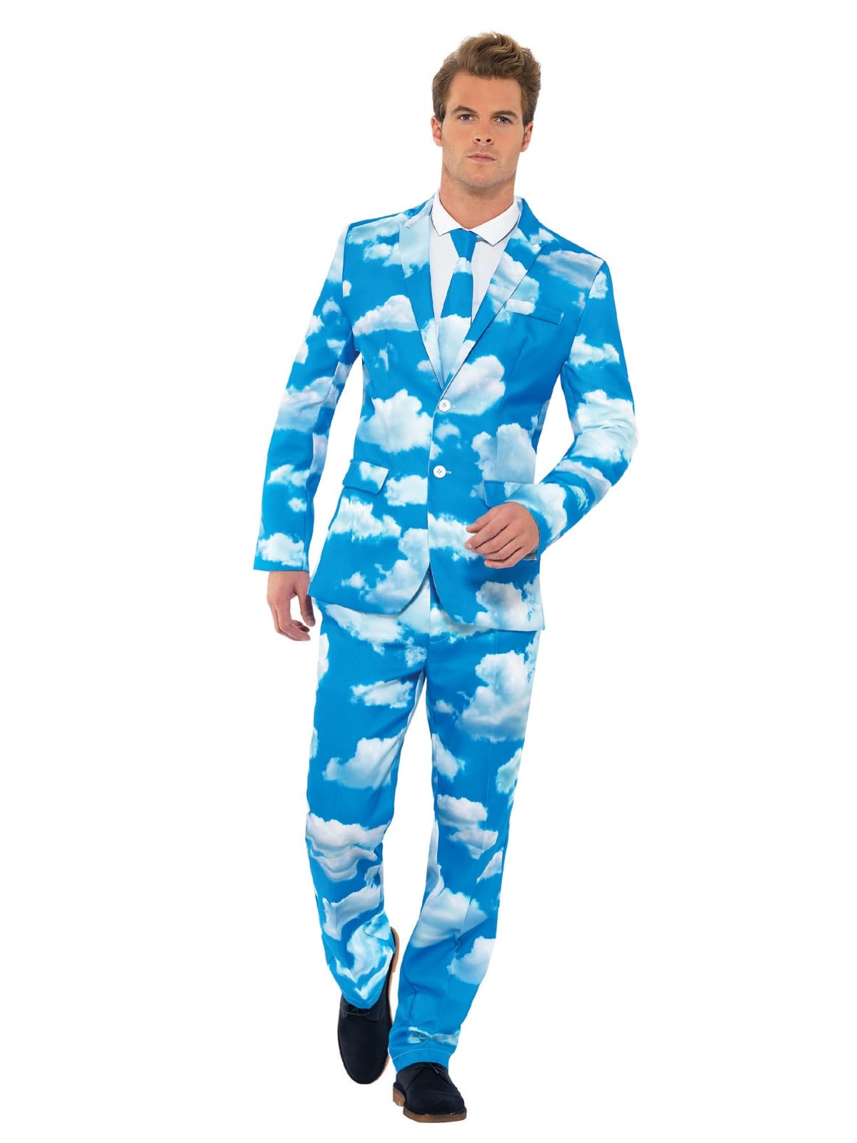 Smiffys Sky High Suit, Blue with Jacket, Trousers and Tie, Stand Out Suits Fancy Dress, Comedy Dress Up Costumes