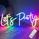 JXIN Colorful Lets Party Neon Sign for Wall Decor, Let's Party Sign for Birthday Wedding Party, Color Changing Light with Remote, Music Sync, Timing & APP Control, Gifts for Loved Ones, 23"x10"