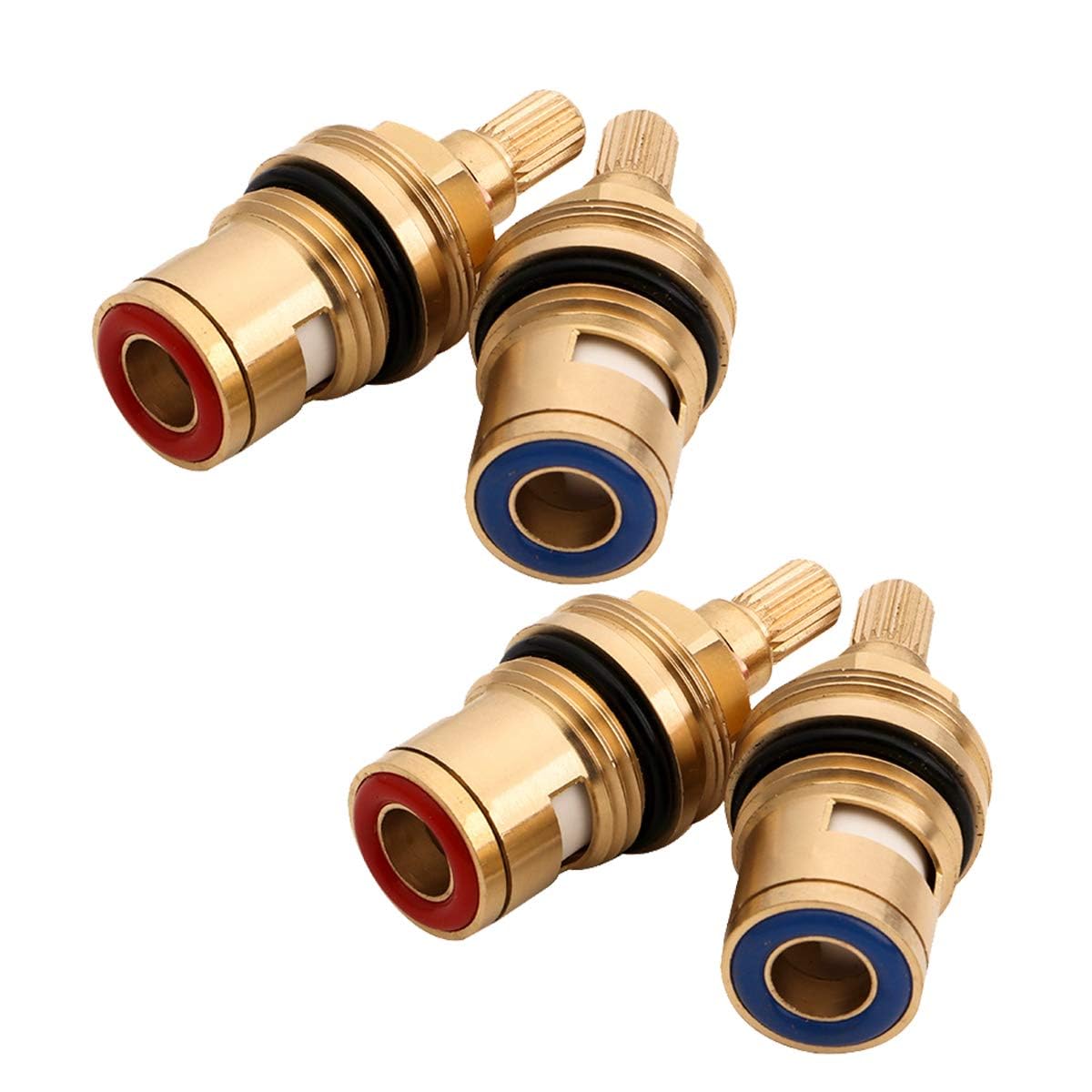 Zliger 4 Pcs Replacement Brass Ceramic Tap Ceramic Disc Tap Valve Replacement Mixer Hot and Cold Tap Cartridge Insert Gland Quarter Turn 1/2" Universal Valves Replacement Ceramic for Bathroom Kitchen