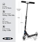 Micro Sprite Classic LED Children's Scooter Black Adjustable Handlebar Foldable view 3