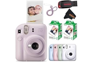 Fujifilm Instax Mini 12 Instant Camera Lilac Purple with Sandisk 32 GB USB Flash Drive + 40 Sheets Fujifilm Instax Mini Film Bundle, Sunshine Photo Microfiber Cleaning Cloth Included