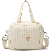 Small Diaper Bag Tote, Crossbody Diaper Bag Mini Purse with 7 Pockets, Travel Baby Bag for Boys & Girls, 2 Bottle Pocket, Off White