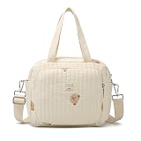 Small Diaper Bag Tote, Crossbody Diaper Bag Mini Purse with 7 Pockets, Travel Baby Bag for Boys & Girls, 2 Bottle Pocket, Off White