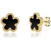 FUNIO 18K Gold Plated Clover Earrings for Women-Four Leaf Flower Lucky Stud Earrings 4 Leaf Dangle Earrings Simple Jewelry Gifts for Women