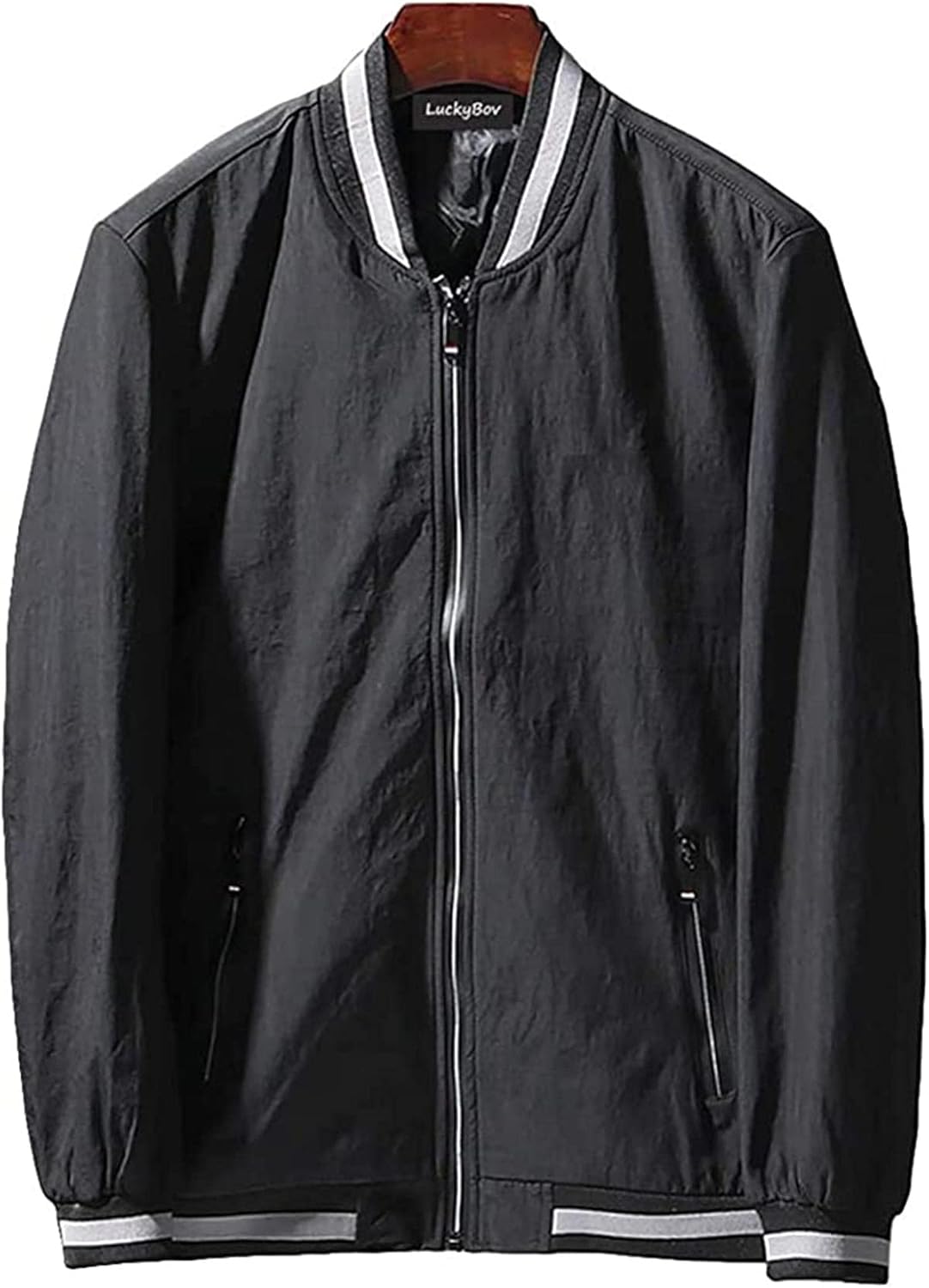 Men Stylish Windproof Lightweight Coat Casual Front Zip Varsity Jacket