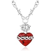 Salloog Sacred Heart of Jesus Pendant - Jesus Pendant Necklace Silver Chain/Thorn Chain Jewelry for Men Women