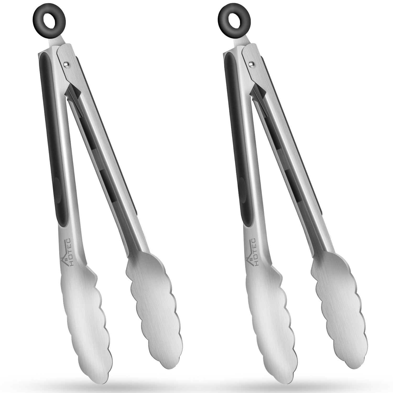 Photo 1 of HOTEC Stainless Steel Kitchen Tongs Set of 2-9 inch, Locking Metal Food Cooking Tongs Non-Slip Grip (Black)