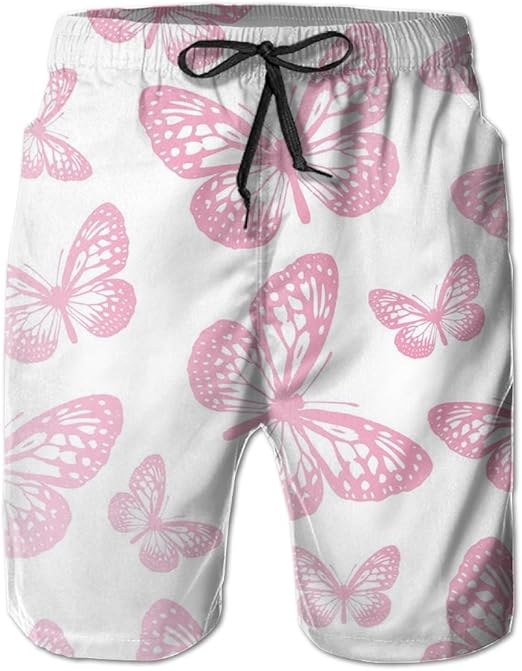 OPDDBB Cool Pink Butterfly Board Shorts Boardies Swim Shorts with