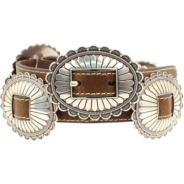 AXESORIA Western Oval Floral Concho Belt hand painted tooled  display picture 1