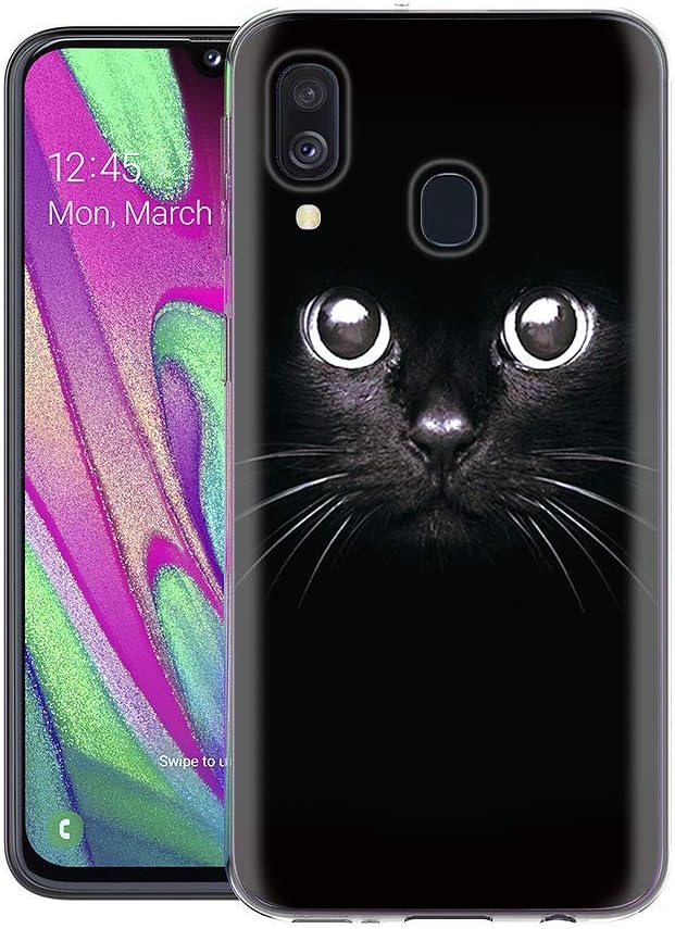 ZhuoFan Samsung Galaxy A40 Case, Phone Case Transparent Clear with Pattern Ultra Slim Shockproof Soft Gel TPU Silicone Back Cover Bumper Skin for Samsung Galaxy A40 Smartphone (Black cat)