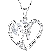 STARCHENIE Giraffe Necklace 925 Sterling Silver Heart Pendant Animal Jewelry for Women