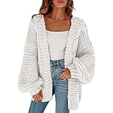 Cicy Bell Women's Open Front Chunky Knit Cardigan Loose Lantern Sleeve Oversized Sweater Coats