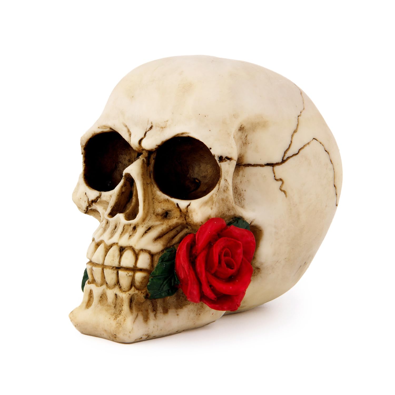 Wynameleri large Rose Flower skull Human Head Size, mexican ceramic skull red rose, gothic skull ornaments home decorative home accessories beige resin skeleton14.5 * 20.6 * 15.5cm — image 1