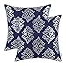 CaliTime Pack of 2 Soft Jacquard Throw Pillow Covers Cases for Couch Sofa Home Decoration Vintage Diamond Shape Damask Floral 18 X 18 Inches Navy Blue