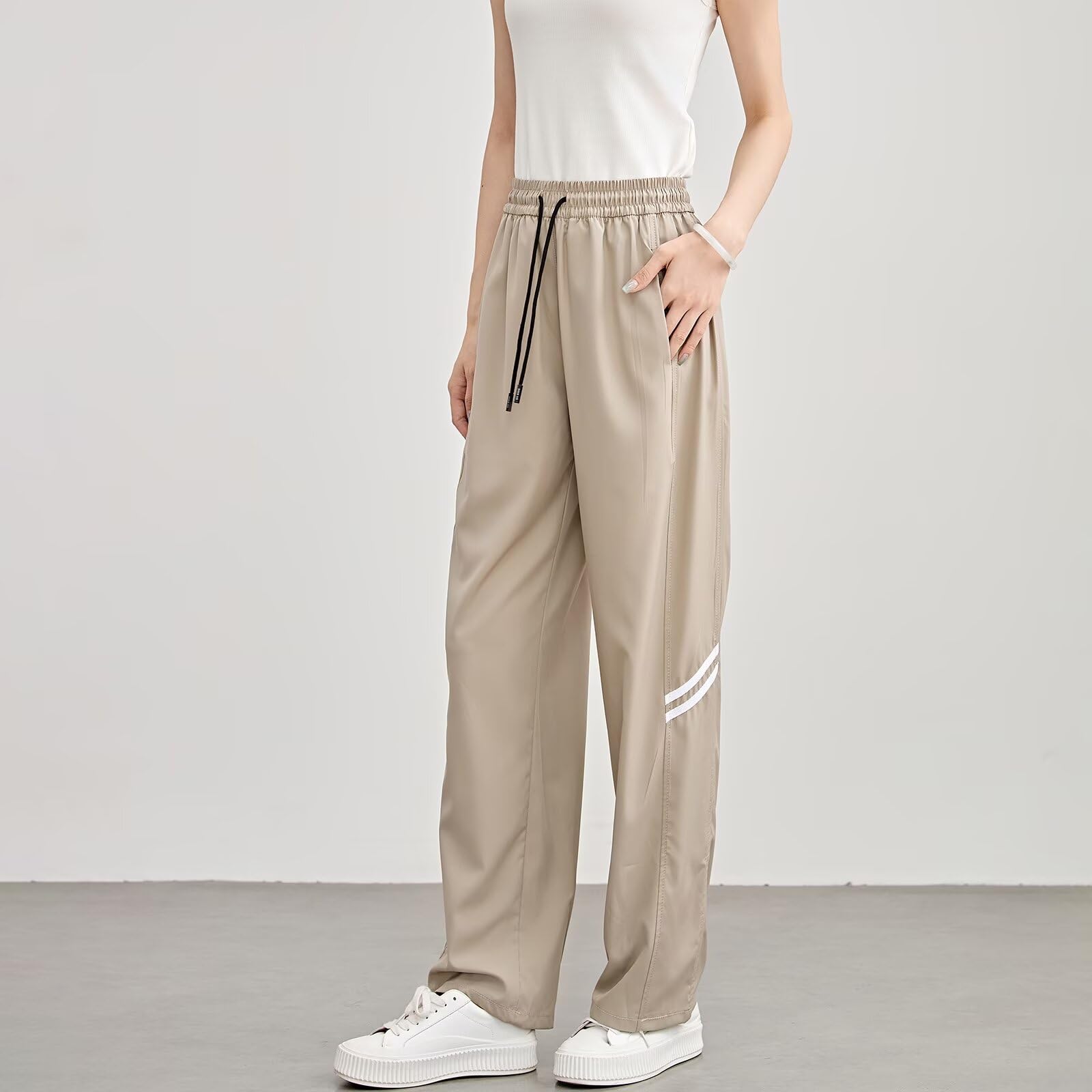 Running sheep Women's Wide Pants Under Jersey, Loose, Long Pants, Training, Running, Fitness Pants, Khaki, XL