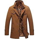 Litteking Men's Winter Pea Coat Casual Woolen Trench Coat Single Breasted Short Wool Jacket