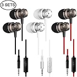 3 Packs Earbud Headphones with Remote & Microphone, SourceTon In Ear Earphone Stereo Sound Noise Isolating Tangle Free for iOS and Android Smartphones, Laptops, Gaming, Fits All 3.5mm Interface Device