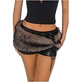 Verdusa Women's Y2K Furry Fuzzy Leather Mini Shorts Rave Club Low Waisted Micro Shorts