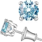 Natural Turquoise/5A Cubic Zirconia Gemstone Stud Earrings for Women, Solid 925 Sterling Silver Hypoallergenic, Birthday Valentines Anniversary Christmas Ideal Gift for Her