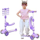 TONBUX Kids Scooter with Seat, 3 Wheels Scooter with PU Luminous Wheels, Non-Slip Handle and Wide Deck, Sensitive Brakes, 4-Level Adjustable Height, Scooters for Kids 2–8 Years