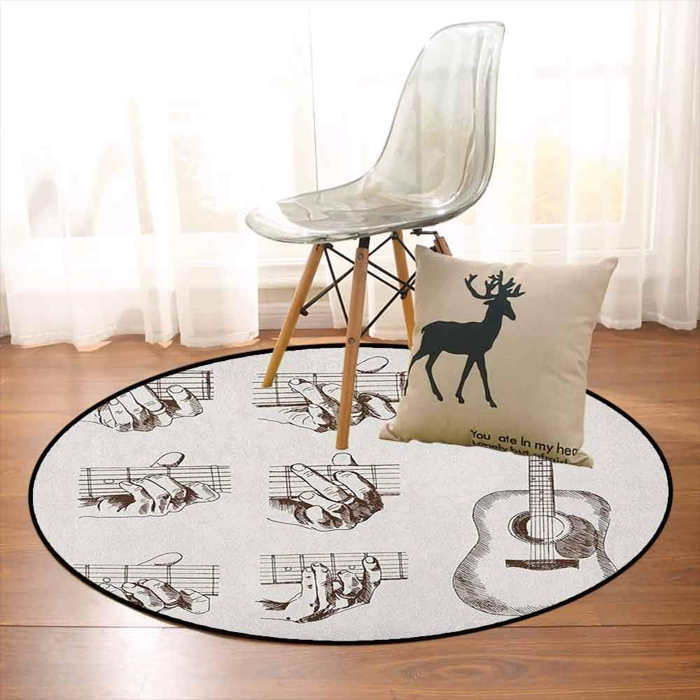 BottleTip Guitar Non-Slip Absorbent Carpet Sketch Art Style Instrument and Chords Acoustic Flamenco Technique Skill Talent for Floor Carpets D35.4 Inch Cream Brown