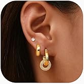 Dochais Small Gold Huggie Hoop Earrings Set for Women, 14K Gold Plated Brass Thick Chunky Hoop & Cubic Zirconia cartilage and Studs, Lightweight Hypoallergenic Dainty Jewelry for Women