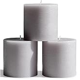 CANDWAX 3x3 Pillar Candles Set of 3 - Rustic Unscented No Drip Light Gray Candles for Home Decor, Weddings, Centerpieces