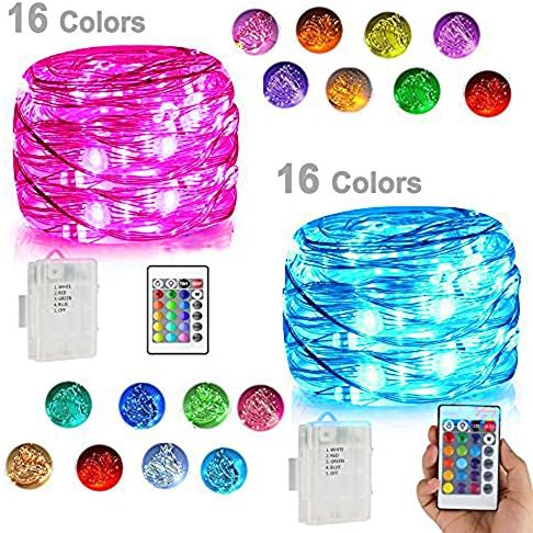 Yenl LED String Lights,2 Pack Battery Operated Lights Multi Color Changing String Lights Remote Control Waterproof 50LED 16.4ft Indoor Decorative Silver Wire Lights for Bedroom(2 set of 33ft 100LEDS)