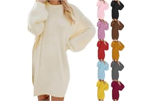 ZWSPTO Women's Furry Crewneck Oversized Loose Long Pullover Sweater Dress Warm Cute and Comfy Sweater