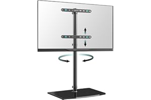 ONKRON Swivel Floor TV Stand for 30-60 Inch TV up to 90 lbs, Pole TV Stand Height Adjustable max VESA 400x400 Tempered Glass TV Stand Slim - TV Corner Stand/Free Standing TV Stand Minimalist Black