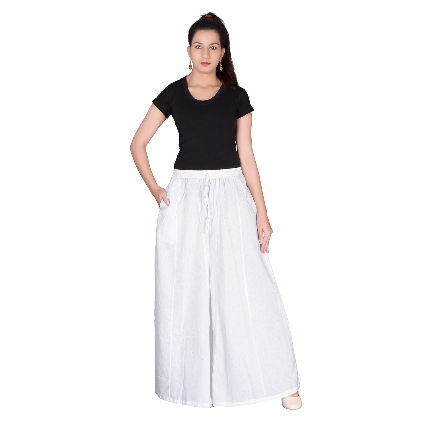 bottom line women's cotton palazzo pants (free size,white)