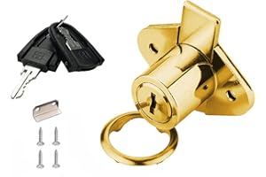 XIEHE 801 Office Furniture Desk Drawer Lock Cabinet Door Locker with Keys 7/8 in. Outside Diameter (1 Pack, Gold Plated, keyed different1)