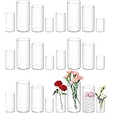 24 Pack Plastic Cylinder Vases, 4 6 8 10 Inch Tall Acrylic Cylinder Clear Flower Vase Set Bulk Glass Like Large Round Plastic Vases for Centerpiece Wedding Home Office