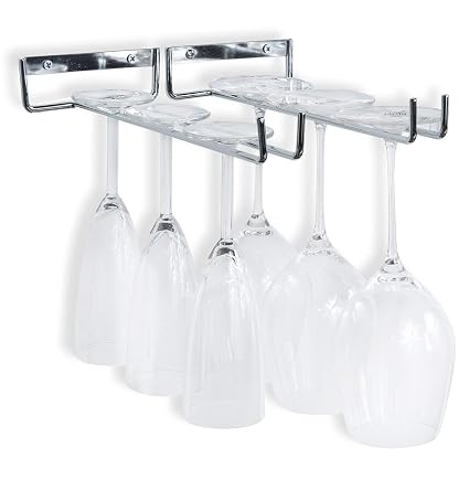 INDIAN DECOR. 31061 Chrome Plated Finish Rack and Hook Stemware Wine Glass Holder Wall Mount or Under Cabinet -2 Pack