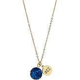 Sorority Shop PSS Necklace - Phi Sigma Sigma Blue Druzy Gemstone Necklace With Engraved Pendant – 14K Gold Dipped Jewelry with Dark Blue Gemstone – Sorority Gift, Charm Paraphernalia