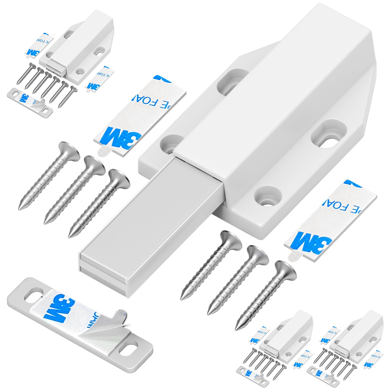 Magnetic Push Latch Without Nail Installation Tonitrui Heavy Duty Magnetic Touch Latches for Large Door Push Release Latch Kitchen Drawer Push Catch Press Out Latch(White 4 Pack)