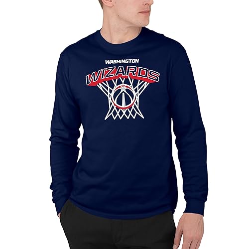 Junk Food Washington Wizards Nothing But Net - NBA Adult Long Sleeve Fan T-Shirt for Men & Women Navy