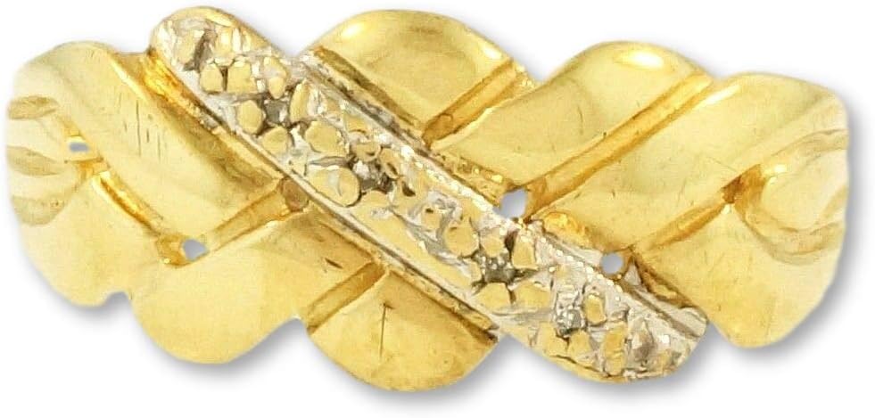 9Carat Yellow Gold Fixed Puzzle Diamond Signet Ring (Size N 1/2) 8mm Wide