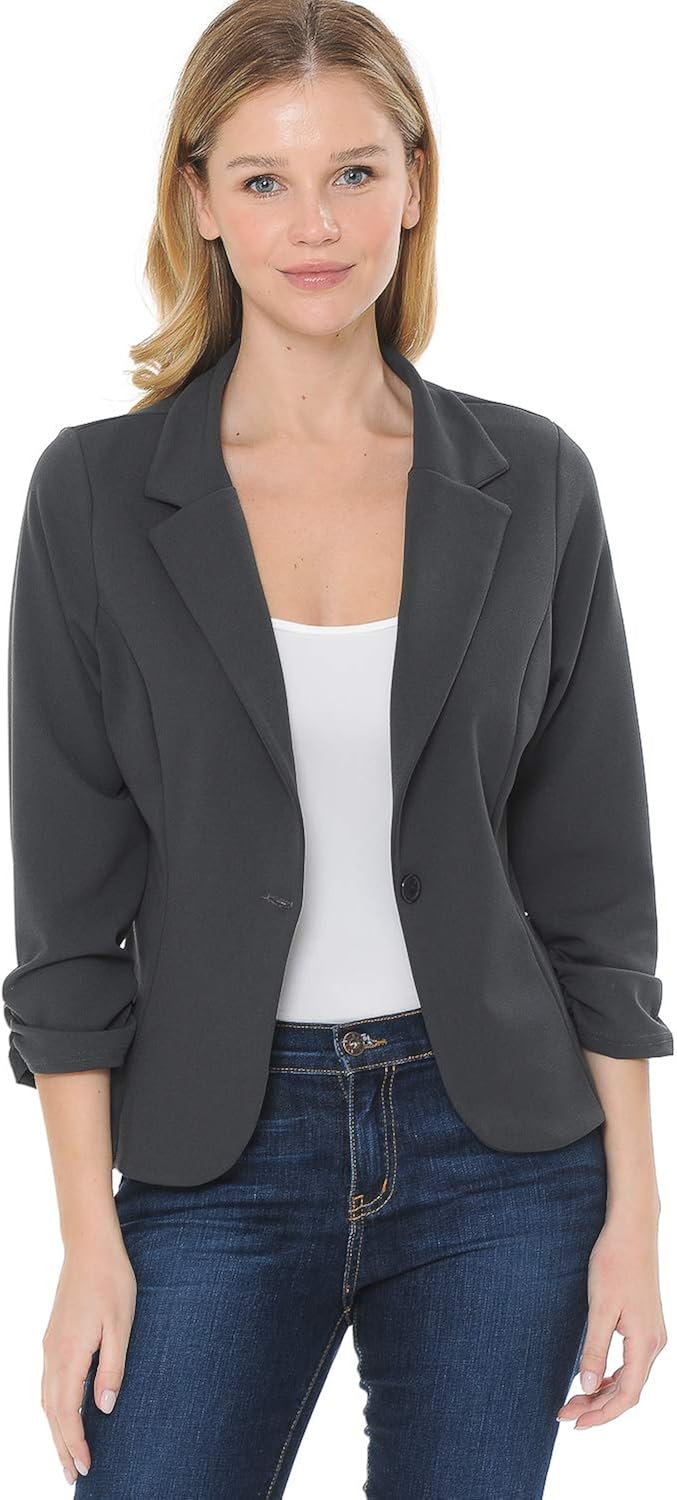 MINEFREE Women's 3/4 Sleeve Lightweight Casual Work Knit Blazer Jacket (S-3XL) at  Women’s Clothing store