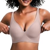 Jelly Wireless Bra for Women, Push Up Seamless T-Shirt Bras, Comfortable Plunge No Underwire Bra with Adjustable Straps