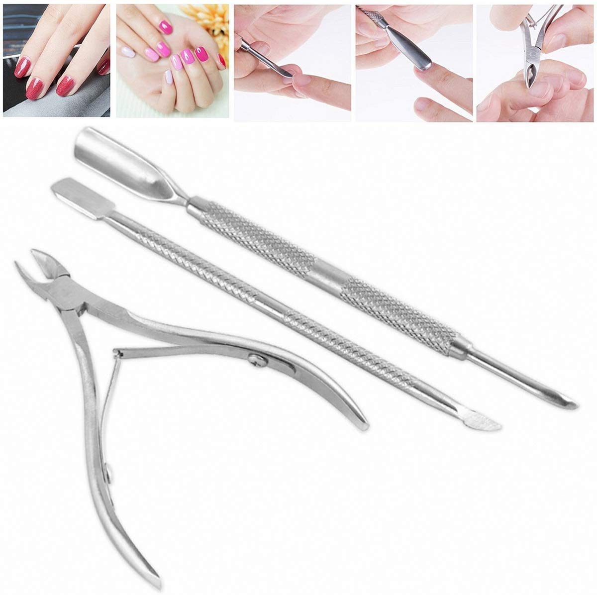 3 PCS Nail Cuticle Spoon Pusher Remover Nail Cut Tool Pedicure Manicure Fingernail & Toenail Clippers Pocket Nail Cuticle Nipper Pack Contains Nail Trimmer : Beauty