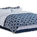 Bedsure Queen Comforter Set 7 Pieces - Navy Blue Quatrefoil Comforters Queen Size, Lightweight Bedding Sets for All Season, Bed in a Bag with Comforters, Sheets, Pillowcases & Shams