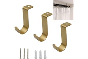 Shonmogar Ceiling Curtain Rod Brackets 3 Pack Metal Curtain Rod Holders with Screws,Curtain Rod Ceiling Mount Bracket for 1 Inch Rod, Sturdy Curtain Rod Hooks for Home Office Patio, Gold