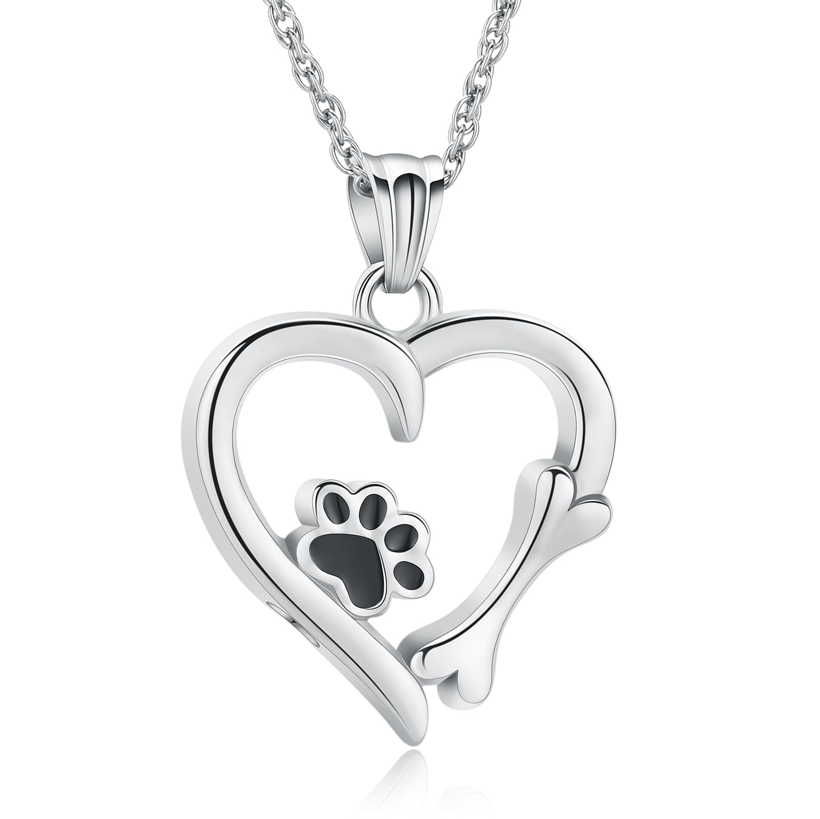 QGJNSGC Paw Print Urn Necklace Heart Locket Necklace for Ashes Dog Cat Charms Pendant Cremation Jewelry Cat Dog Keepsake Memorial Gifts for Women Girls (Silver)